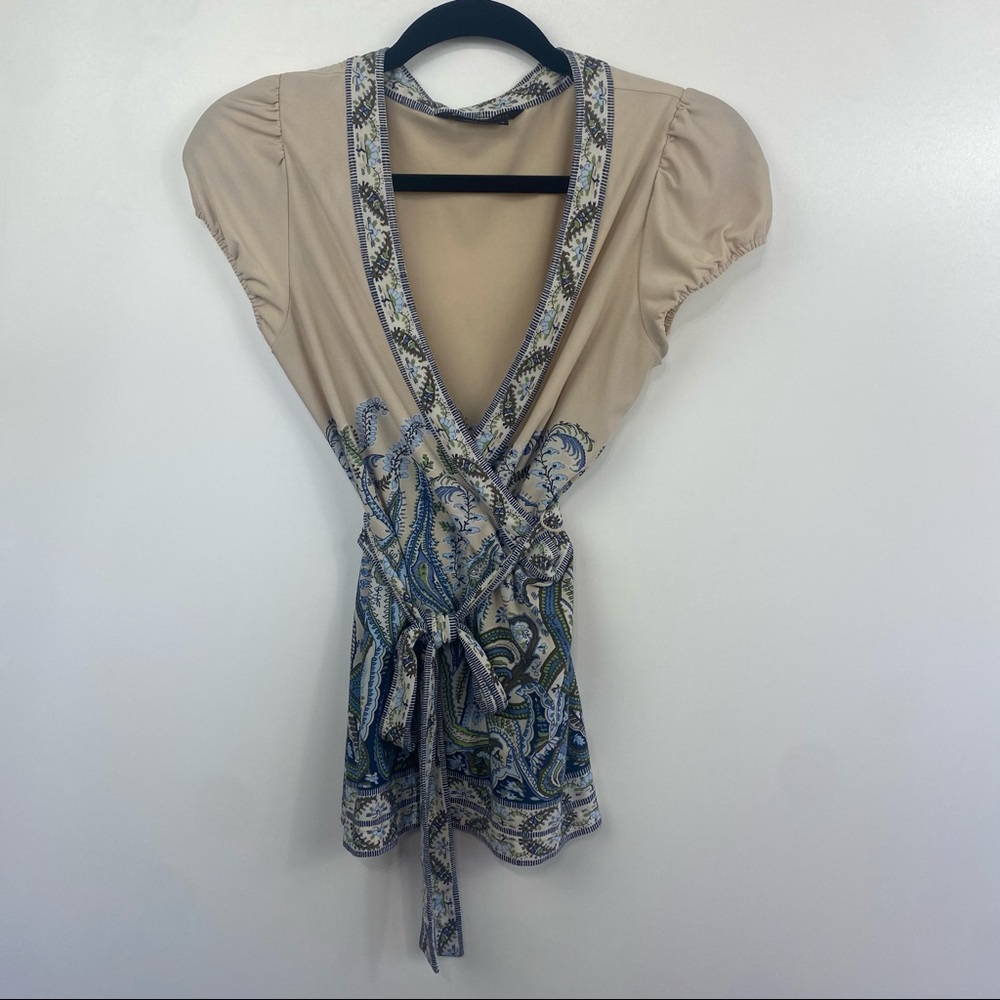 BCBGMaxAzria Faux Wrap Top Paisley Size Small